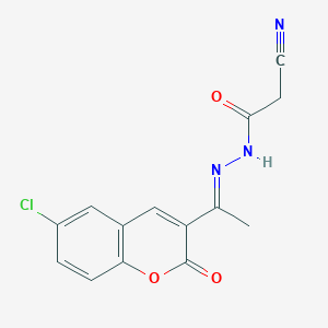 molecular formula C14H10ClN3O3 B2973420 N'-[(1E)-1-(6-chloro-2-oxo-2H-chromen-3-yl)ethylidene]-2-cyanoacetohydrazide CAS No. 330833-93-7