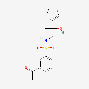molecular formula C15H17NO4S2 B2973456 3-acetyl-N-(2-hydroxy-2-(thiophen-2-yl)propyl)benzenesulfonamide CAS No. 1448051-11-3