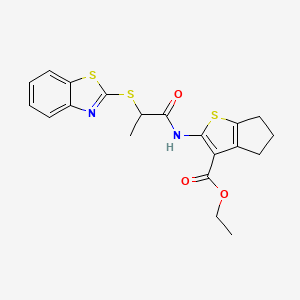 molecular formula C20H20N2O3S3 B2973465 ethyl 2-(2-(benzo[d]thiazol-2-ylthio)propanamido)-5,6-dihydro-4H-cyclopenta[b]thiophene-3-carboxylate CAS No. 403844-93-9