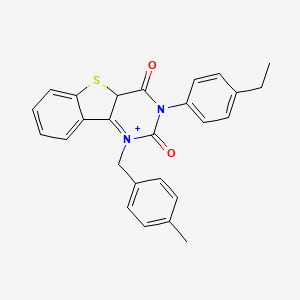molecular formula C26H22N2O2S B2973467 5-(4-Ethylphenyl)-3-[(4-methylphenyl)methyl]-8-thia-3,5-diazatricyclo[7.4.0.0^{2,7}]trideca-1(9),2(7),10,12-tetraene-4,6-dione CAS No. 902556-13-2
