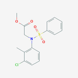molecular formula C16H16ClNO4S B2973509 Methyl N-(3-chloro-2-methylphenyl)-N-(phenylsulfonyl)glycinate CAS No. 362713-12-0