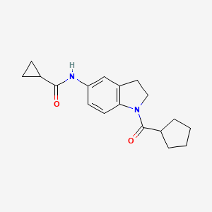 molecular formula C18H22N2O2 B2973537 N-(1-(cyclopentanecarbonyl)indolin-5-yl)cyclopropanecarboxamide CAS No. 1049486-88-5