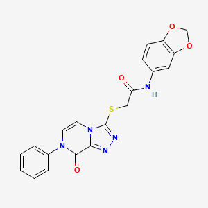 molecular formula C20H15N5O4S B2973548 N-(2H-1,3-benzodioxol-5-yl)-2-({8-oxo-7-phenyl-7H,8H-[1,2,4]triazolo[4,3-a]pyrazin-3-yl}sulfanyl)acetamide CAS No. 1296344-04-1