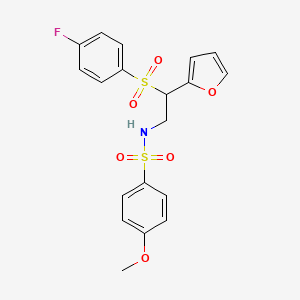 molecular formula C19H18FNO6S2 B2973550 N-[2-(4-fluorobenzenesulfonyl)-2-(furan-2-yl)ethyl]-4-methoxybenzene-1-sulfonamide CAS No. 896327-88-1