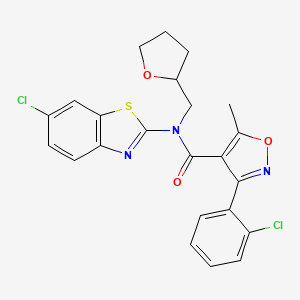 molecular formula C23H19Cl2N3O3S B2973552 N-(6-chloro-1,3-benzothiazol-2-yl)-3-(2-chlorophenyl)-5-methyl-N-[(oxolan-2-yl)methyl]-1,2-oxazole-4-carboxamide CAS No. 1172569-80-0