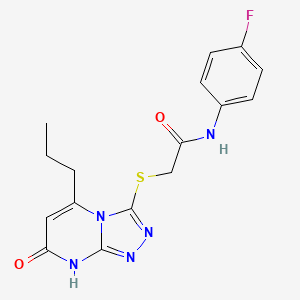 molecular formula C16H16FN5O2S B2973553 N-(4-fluorophenyl)-2-((7-oxo-5-propyl-7,8-dihydro-[1,2,4]triazolo[4,3-a]pyrimidin-3-yl)thio)acetamide CAS No. 891126-11-7