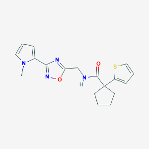 molecular formula C18H20N4O2S B2973601 N-((3-(1-methyl-1H-pyrrol-2-yl)-1,2,4-oxadiazol-5-yl)methyl)-1-(thiophen-2-yl)cyclopentanecarboxamide CAS No. 2034508-51-3