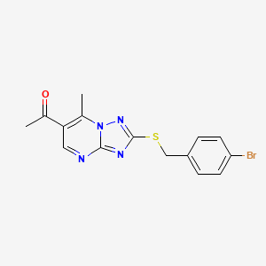 molecular formula C15H13BrN4OS B2973627 1-(2-((4-Bromobenzyl)thio)-7-methyl-[1,2,4]triazolo[1,5-a]pyrimidin-6-yl)ethanone CAS No. 878994-12-8