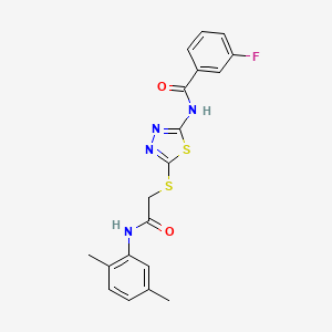 molecular formula C19H17FN4O2S2 B2973655 N-[5-({[(2,5-dimethylphenyl)carbamoyl]methyl}sulfanyl)-1,3,4-thiadiazol-2-yl]-3-fluorobenzamide CAS No. 392295-15-7