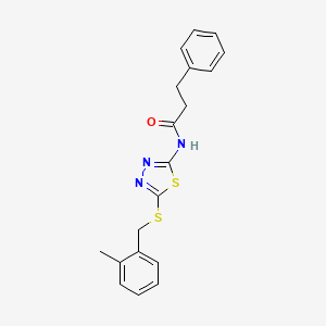 molecular formula C19H19N3OS2 B2973665 N-(5-{[(2-methylphenyl)methyl]sulfanyl}-1,3,4-thiadiazol-2-yl)-3-phenylpropanamide CAS No. 868977-15-5
