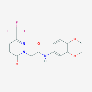 molecular formula C16H14F3N3O4 B2973733 N-(2,3-dihydro-1,4-benzodioxin-6-yl)-2-[6-oxo-3-(trifluoromethyl)-1,6-dihydropyridazin-1-yl]propanamide CAS No. 2380187-62-0