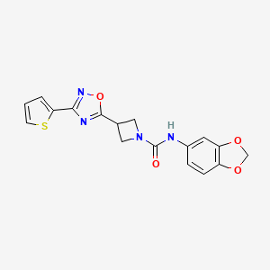 molecular formula C17H14N4O4S B2973744 N-(2H-1,3-benzodioxol-5-yl)-3-[3-(thiophen-2-yl)-1,2,4-oxadiazol-5-yl]azetidine-1-carboxamide CAS No. 1324108-09-9