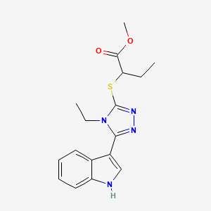 molecular formula C17H20N4O2S B2973835 methyl 2-((4-ethyl-5-(1H-indol-3-yl)-4H-1,2,4-triazol-3-yl)thio)butanoate CAS No. 852144-31-1