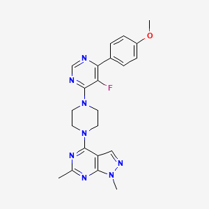molecular formula C22H23FN8O B2973949 4-[4-[5-Fluoro-6-(4-methoxyphenyl)pyrimidin-4-yl]piperazin-1-yl]-1,6-dimethylpyrazolo[3,4-d]pyrimidine CAS No. 2379994-11-1