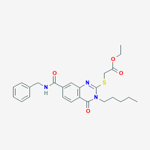 molecular formula C25H29N3O4S B2973961 Ethyl 2-((7-(benzylcarbamoyl)-4-oxo-3-pentyl-3,4-dihydroquinazolin-2-yl)thio)acetate CAS No. 309749-72-2