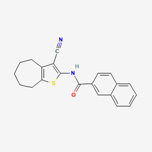 molecular formula C21H18N2OS B2973974 N-(3-cyano-5,6,7,8-tetrahydro-4H-cyclohepta[b]thiophen-2-yl)-2-naphthamide CAS No. 438035-09-7