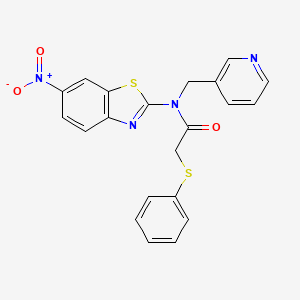 molecular formula C21H16N4O3S2 B2973997 N-(6-nitrobenzo[d]thiazol-2-yl)-2-(phenylthio)-N-(pyridin-3-ylmethyl)acetamide CAS No. 899991-05-0