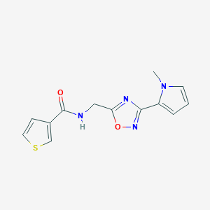 molecular formula C13H12N4O2S B2974031 N-((3-(1-methyl-1H-pyrrol-2-yl)-1,2,4-oxadiazol-5-yl)methyl)thiophene-3-carboxamide CAS No. 2034453-49-9