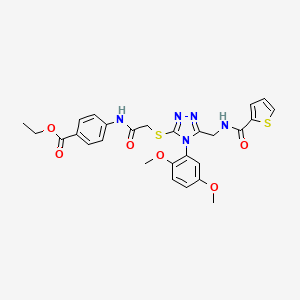 molecular formula C27H27N5O6S2 B2974126 ethyl 4-(2-{[4-(2,5-dimethoxyphenyl)-5-{[(thiophen-2-yl)formamido]methyl}-4H-1,2,4-triazol-3-yl]sulfanyl}acetamido)benzoate CAS No. 309968-83-0