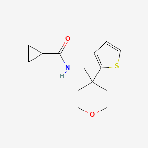 molecular formula C14H19NO2S B2974153 N-{[4-(thiophen-2-yl)oxan-4-yl]methyl}cyclopropanecarboxamide CAS No. 1203012-21-8