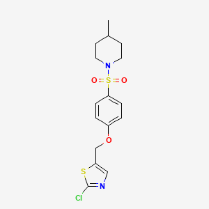 molecular formula C16H19ClN2O3S2 B2974187 (2-Chloro-1,3-thiazol-5-yl)methyl 4-[(4-methylpiperidino)sulfonyl]phenyl ether CAS No. 860649-03-2