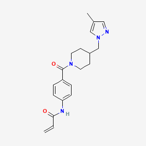 molecular formula C20H24N4O2 B2974191 N-[4-[4-[(4-Methylpyrazol-1-yl)methyl]piperidine-1-carbonyl]phenyl]prop-2-enamide CAS No. 2361726-50-1