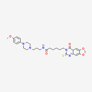 molecular formula C29H37N5O5S B2974197 N-{3-[4-(4-methoxyphenyl)piperazin-1-yl]propyl}-6-{8-oxo-6-sulfanylidene-2H,5H,6H,7H,8H-[1,3]dioxolo[4,5-g]quinazolin-7-yl}hexanamide CAS No. 688053-58-9