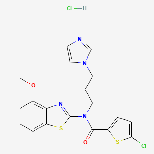 molecular formula C20H20Cl2N4O2S2 B2974198 N-(3-(1H-imidazol-1-yl)propyl)-5-chloro-N-(4-ethoxybenzo[d]thiazol-2-yl)thiophene-2-carboxamide hydrochloride CAS No. 1215820-86-2