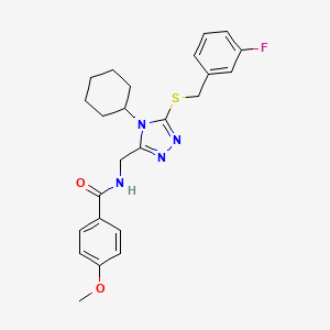 molecular formula C24H27FN4O2S B2974204 N-((4-cyclohexyl-5-((3-fluorobenzyl)thio)-4H-1,2,4-triazol-3-yl)methyl)-4-methoxybenzamide CAS No. 476448-34-7