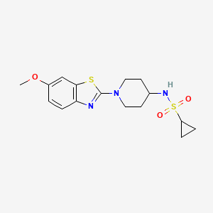 molecular formula C16H21N3O3S2 B2974248 N-[1-(6-Methoxy-1,3-benzothiazol-2-yl)piperidin-4-yl]cyclopropanesulfonamide CAS No. 2415600-88-1