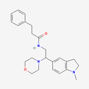 molecular formula C24H31N3O2 B2974252 N-(2-(1-methylindolin-5-yl)-2-morpholinoethyl)-3-phenylpropanamide CAS No. 921895-51-4
