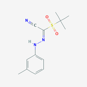 molecular formula C13H17N3O2S B2974278 2-(Tert-butylsulfonyl)-2-[2-(3-methylphenyl)hydrazono]acetonitrile CAS No. 241127-21-9