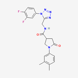 molecular formula C21H20F2N6O2 B2974291 N-((1-(3,4-difluorophenyl)-1H-tetrazol-5-yl)methyl)-1-(3,4-dimethylphenyl)-5-oxopyrrolidine-3-carboxamide CAS No. 1005306-61-5