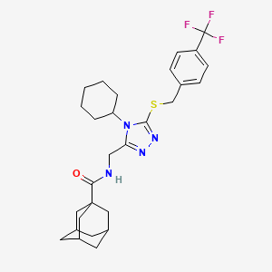 molecular formula C28H35F3N4OS B2974301 N-{[4-cyclohexyl-5-({[4-(trifluoromethyl)phenyl]methyl}sulfanyl)-4H-1,2,4-triazol-3-yl]methyl}adamantane-1-carboxamide CAS No. 477304-17-9