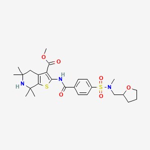 molecular formula C26H35N3O6S2 B2974331 methyl 5,5,7,7-tetramethyl-2-(4-(N-methyl-N-((tetrahydrofuran-2-yl)methyl)sulfamoyl)benzamido)-4,5,6,7-tetrahydrothieno[2,3-c]pyridine-3-carboxylate CAS No. 955609-30-0