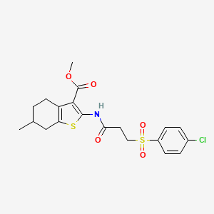 molecular formula C20H22ClNO5S2 B2974436 Methyl 2-(3-((4-chlorophenyl)sulfonyl)propanamido)-6-methyl-4,5,6,7-tetrahydrobenzo[b]thiophene-3-carboxylate CAS No. 895462-28-9