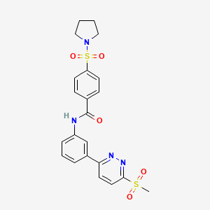 molecular formula C22H22N4O5S2 B2974443 N-[3-(6-methanesulfonylpyridazin-3-yl)phenyl]-4-(pyrrolidine-1-sulfonyl)benzamide CAS No. 1114602-72-0