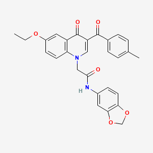 molecular formula C28H24N2O6 B2974446 N-(2H-1,3-benzodioxol-5-yl)-2-[6-ethoxy-3-(4-methylbenzoyl)-4-oxo-1,4-dihydroquinolin-1-yl]acetamide CAS No. 895650-95-0