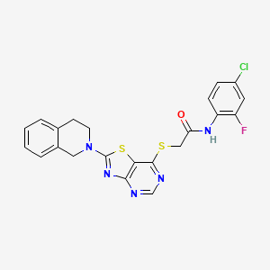 molecular formula C22H17ClFN5OS2 B2974454 N-(4-chloro-2-fluorophenyl)-2-{[2-(1,2,3,4-tetrahydroisoquinolin-2-yl)-[1,3]thiazolo[4,5-d]pyrimidin-7-yl]sulfanyl}acetamide CAS No. 1207013-69-1