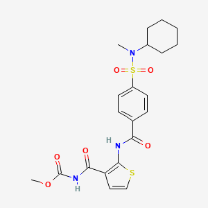 molecular formula C21H25N3O6S2 B2974477 methyl (2-(4-(N-cyclohexyl-N-methylsulfamoyl)benzamido)thiophene-3-carbonyl)carbamate CAS No. 864941-28-6