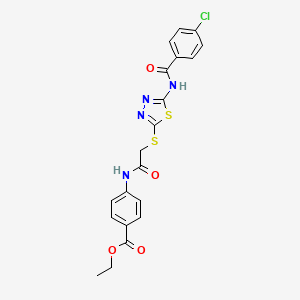 molecular formula C20H17ClN4O4S2 B2974478 ethyl 4-(2-{[5-(4-chlorobenzamido)-1,3,4-thiadiazol-2-yl]sulfanyl}acetamido)benzoate CAS No. 392293-11-7
