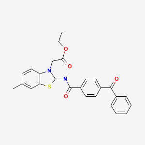 molecular formula C26H22N2O4S B2974498 Ethyl 2-[2-(4-benzoylbenzoyl)imino-6-methyl-1,3-benzothiazol-3-yl]acetate CAS No. 1006293-05-5