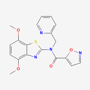 molecular formula C19H16N4O4S B2974499 N-(4,7-dimethoxy-1,3-benzothiazol-2-yl)-N-[(pyridin-2-yl)methyl]-1,2-oxazole-5-carboxamide CAS No. 919752-87-7