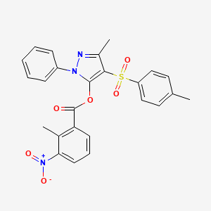 molecular formula C25H21N3O6S B2974503 3-methyl-1-phenyl-4-tosyl-1H-pyrazol-5-yl 2-methyl-3-nitrobenzoate CAS No. 851093-34-0
