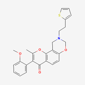 B2974509 3-(2-methoxyphenyl)-2-methyl-9-(2-(thiophen-2-yl)ethyl)-9,10-dihydrochromeno[8,7-e][1,3]oxazin-4(8H)-one CAS No. 929403-01-0