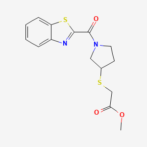 molecular formula C15H16N2O3S2 B2974552 Methyl 2-((1-(benzo[d]thiazole-2-carbonyl)pyrrolidin-3-yl)thio)acetate CAS No. 2034407-15-1
