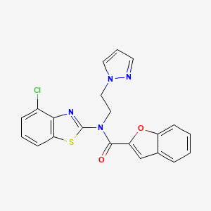 molecular formula C21H15ClN4O2S B2974568 N-(2-(1H-pyrazol-1-yl)ethyl)-N-(4-chlorobenzo[d]thiazol-2-yl)benzofuran-2-carboxamide CAS No. 1172372-84-7