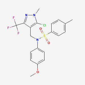 molecular formula C20H19ClF3N3O3S B2974586 N-{[5-chloro-1-methyl-3-(trifluoromethyl)-1H-pyrazol-4-yl]methyl}-N-(4-methoxyphenyl)-4-methylbenzenesulfonamide CAS No. 955962-95-5