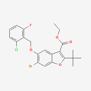 molecular formula C22H21BrClFO4 B2974597 Ethyl 6-bromo-2-tert-butyl-5-[(2-chloro-6-fluorophenyl)methoxy]-1-benzofuran-3-carboxylate CAS No. 384373-33-5