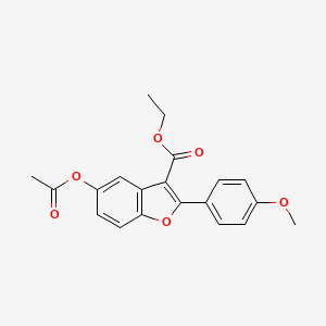 molecular formula C20H18O6 B2974606 Ethyl 5-(acetyloxy)-2-(4-methoxyphenyl)-1-benzofuran-3-carboxylate CAS No. 384365-02-0